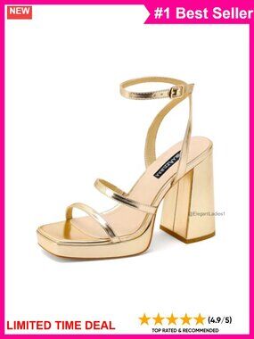MIRAAZZURRA Platform Heeled Sandals 4in Chunky Block Heel Square Open Toe